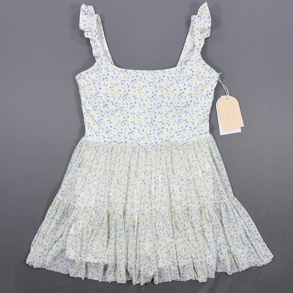 Blogilates Womens L White Floral Polyester Ballerina Ruffle Active Skort Dress